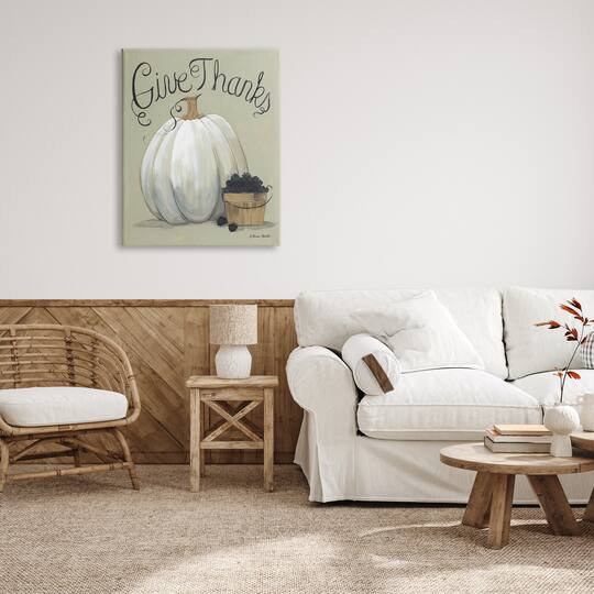 Stupell Industries Give Thanks Fall Pumpkin Harvest Canvas Wall Art